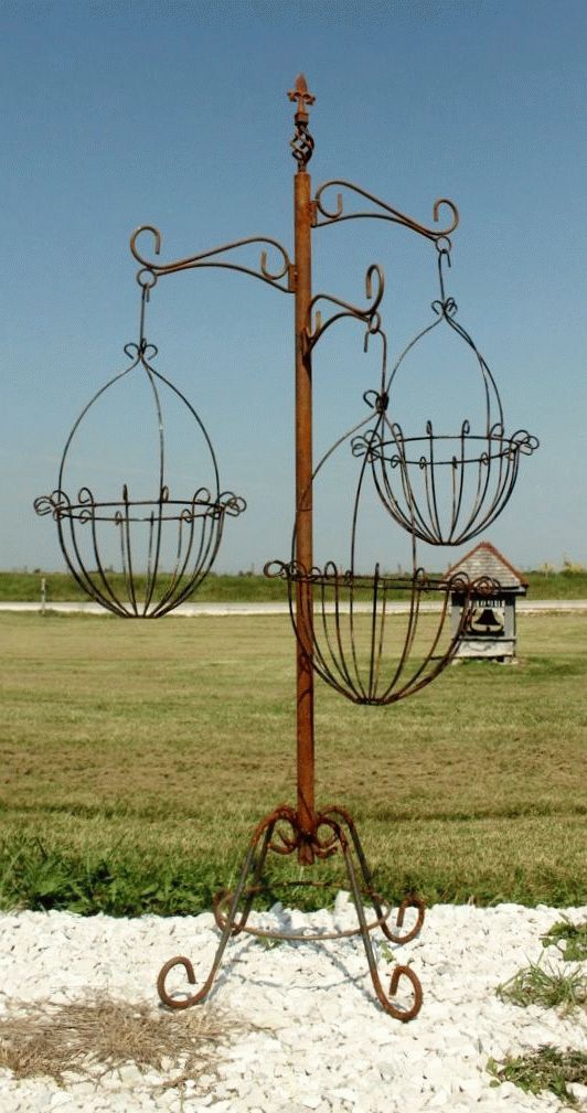 Most Recent Wrought Iron Tree With Baskets Flower Plant Stand Pertaining To Wrought Iron Plant Stands (View 12 of 15)