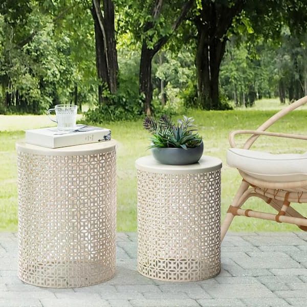 Most Recently Released Glitzhome Multi Functional Metal Cream White Garden Stool Or Planter Stand  Or Accent Table Or Side Table (set Of 2) Gh2003800006 – The Home Depot Within Plant Stands With Side Table (View 8 of 15)
