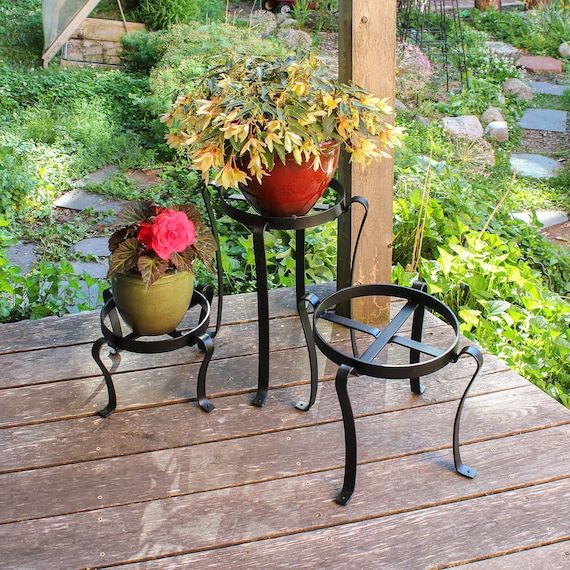 Most Recently Released Large Wrought Iron Patio Plant Stand Indoor/outdoor – Etsy Italia Throughout Patio Flowerpot Stands (View 1 of 15)