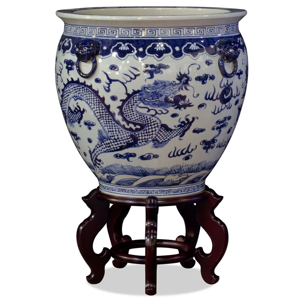 Most Up To Date Fishbowl Plant Stands Within 16 Inch Blue White Porcelain Chinese Dragon Fishbowl Planter (View 15 of 15)