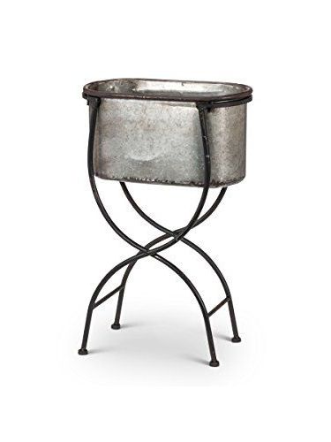 Newest Galvanized Plant Stands In 15" X 8" Galvanized Metal Oval Bucket Planter With Black Iron Stand (aff  Link) (View 7 of 15)