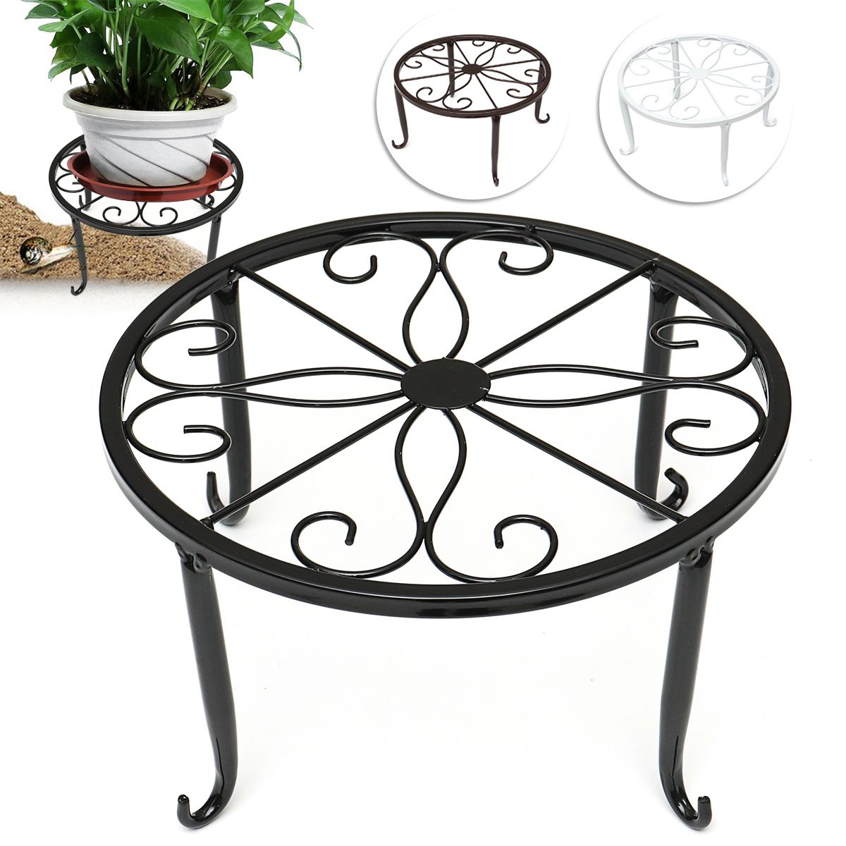 Newest Iron Base Plant Stands Throughout Wrought Iron Pot Plant Stand Flower Shelf Indoor Outdoor Garden Decor  24*24*13cm – Walmart (View 9 of 15)