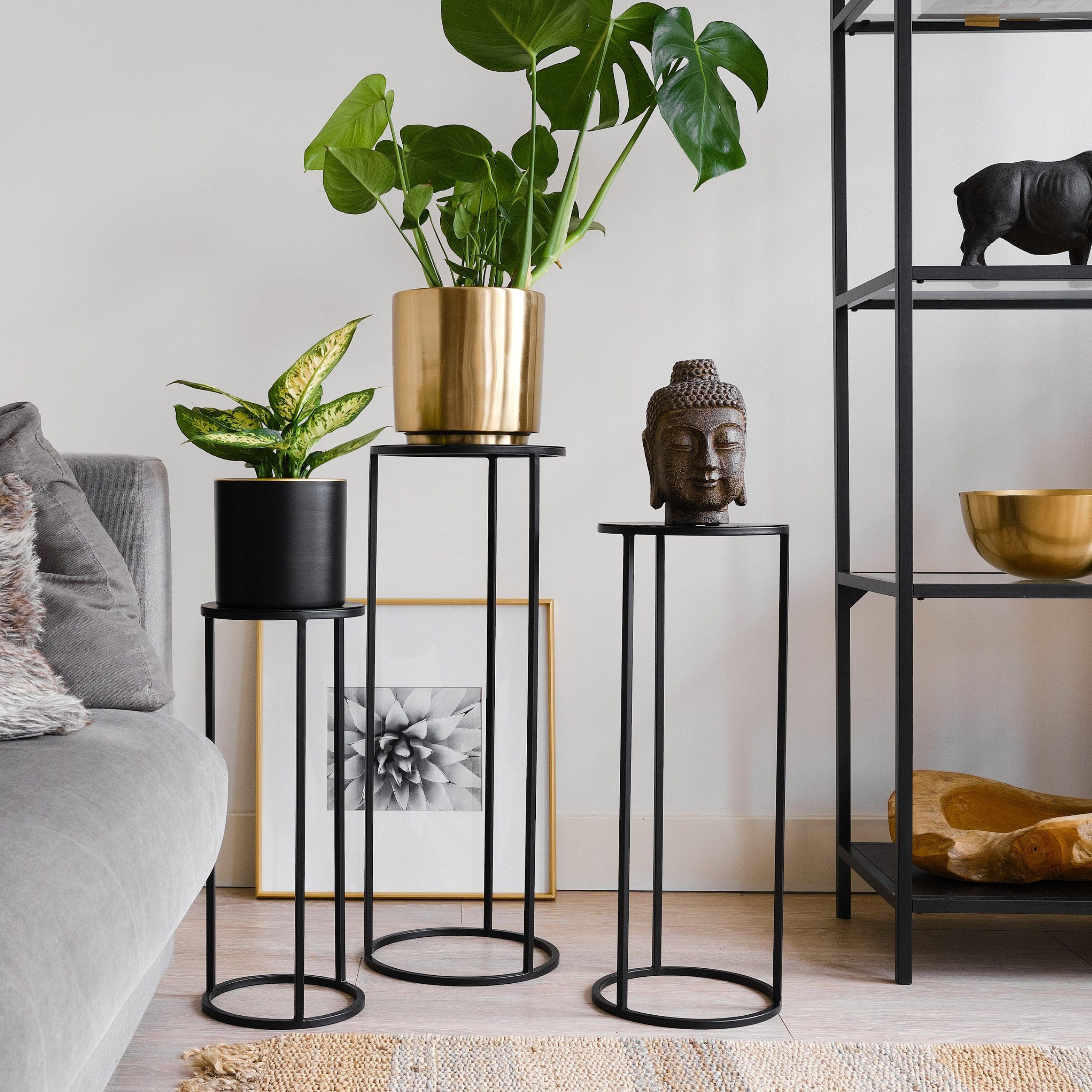 Newest Set Of 3 Metal Plant Stand Nesting Display End Table Round – Etsy Regarding Black Plant Stands (View 5 of 15)