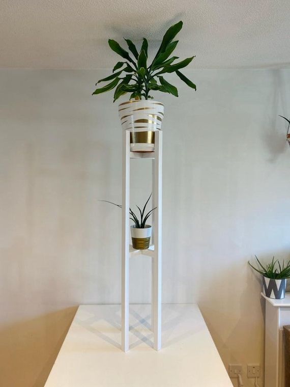 Plant Pot Stand In White Extra Tall Wooden Plant Stand Hand – Etsy Inside Current Tall Plant Stands (View 13 of 15)
