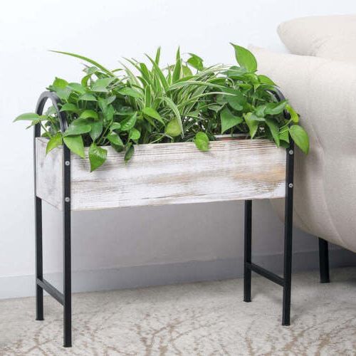 Plant Stands With Flower Box With Regard To Most Recent Wood & Black Metal Framed Indoor, Outdoor Raised Garden Planter Box  Plant Stand (View 6 of 15)