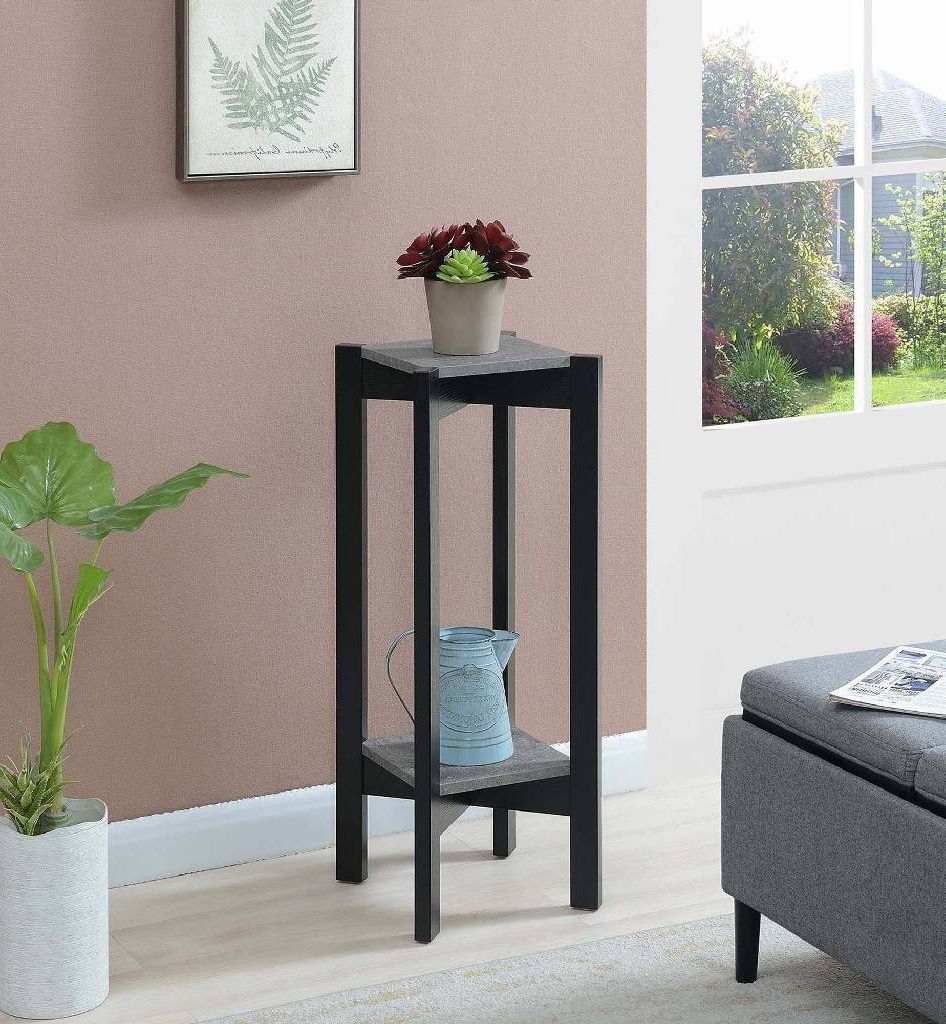 Planters & Potts Deluxe Square Plant Stand In Faux Cement/black –  Convenience Concepts 121156cmbl In Most Recently Released Deluxe Plant Stands (View 12 of 15)