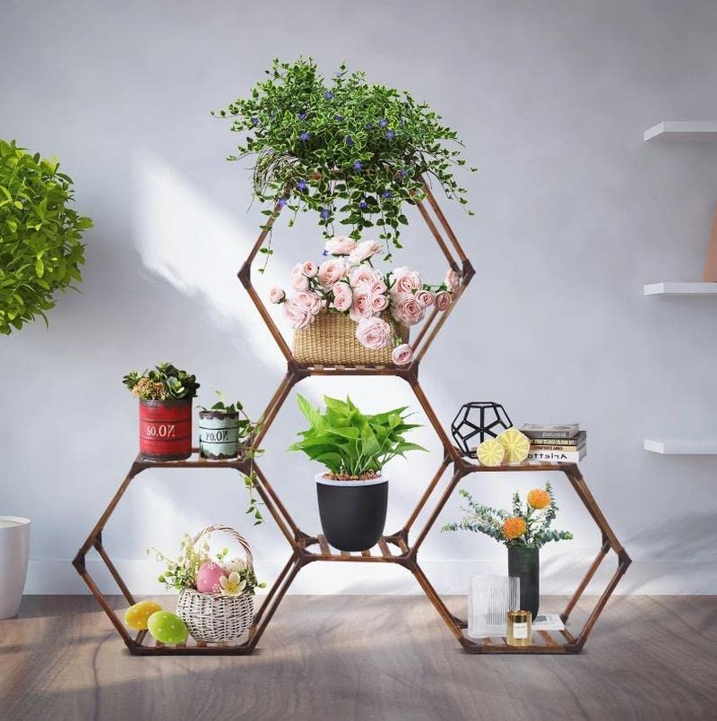 Popular Hexagon Plant Stands Inside Hexagon Plant Stand Indoor Large 7 Tiers Wood Outdoor (View 4 of 15)