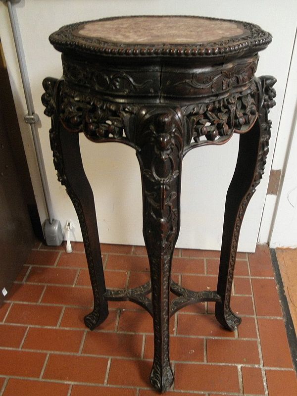 Preferred Chinese Rosewood Carved Wood Plant Stand With Marble Inset, 19th C (item  #1330140) Within Carved Plant Stands (View 2 of 15)