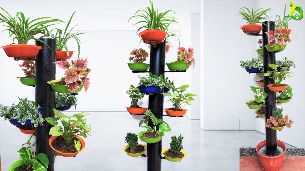 Pvc Plant Stands Within Trendy How To Make Beautiful Tower Flower Pot Stand Using Pvc Pipe/tower  Garden/organic Garden – Youtube (View 4 of 15)