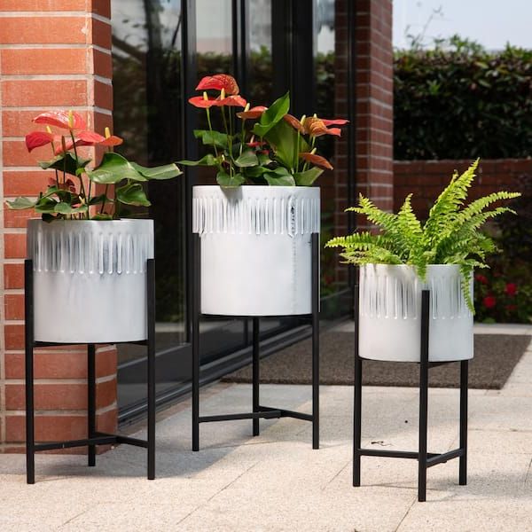 Recent Set Of 3 Plant Stands Inside Glitzhome Washed White Metal Plant Stands (set Of 3) 1428203506 – The Home  Depot (View 8 of 15)