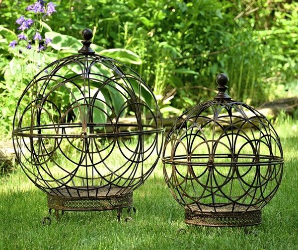 Set Of 2 Iron Globe Plant Stands With Antique Blue Finish For Most Recent Globe Plant Stands (View 3 of 15)