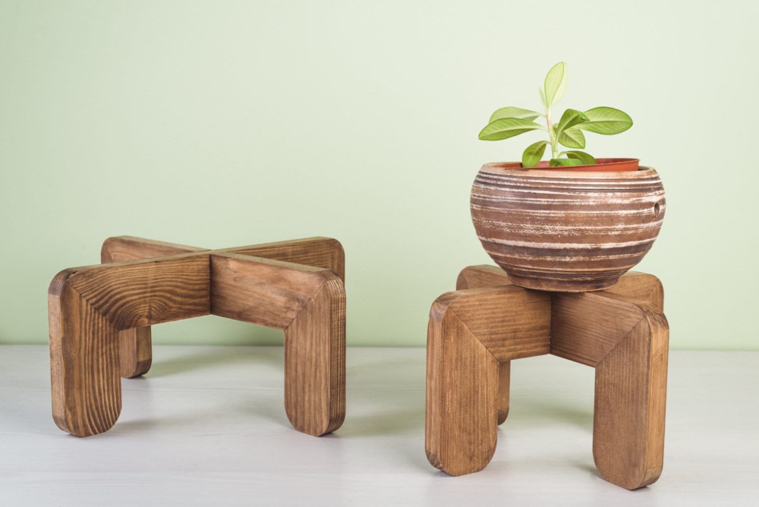 Set Of 2 Wood Indoor Plant Stands Rustic Plant Stand Mid – Etsy Intended For Newest Rustic Plant Stands (View 2 of 15)