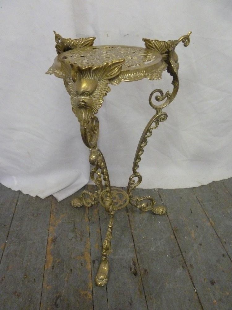 Trendy Brass Plant Stands Intended For A Brass Plant Stand On Three Outswept Legs Decorated With Scrolls, Leaves  And Flowers (View 14 of 15)