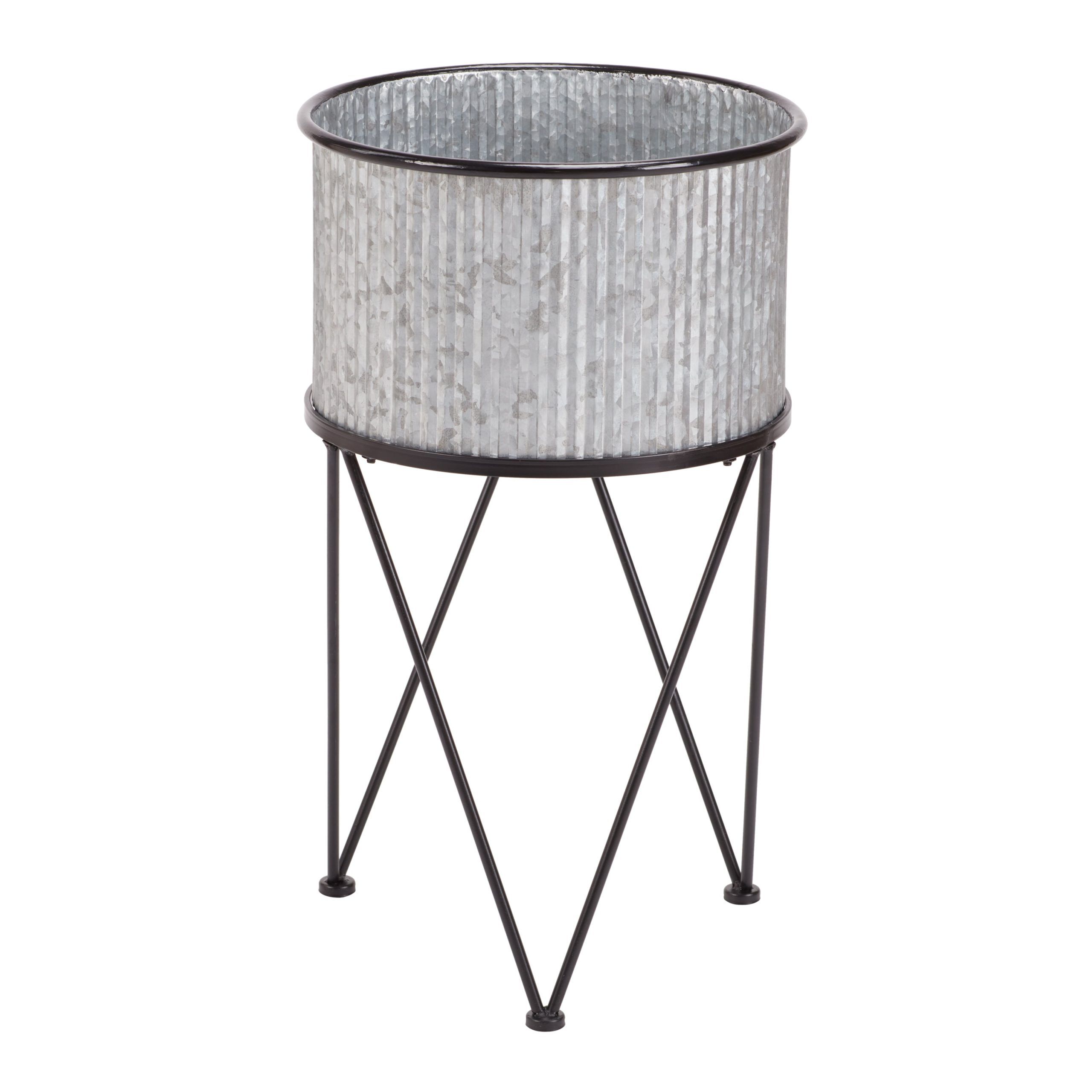 Trendy Galvanized Plant Stands Intended For Mainstays Karvel Galvanized Metal Column Planter With Stand, 15.7 In Dia (View 1 of 15)