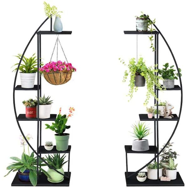 Trendy Iron Plant Stands With Outsunny Black 5 Tier Iron Plant Stand Half Moon Shape (2 Pack) 845 745bk –  The Home Depot (View 7 of 15)
