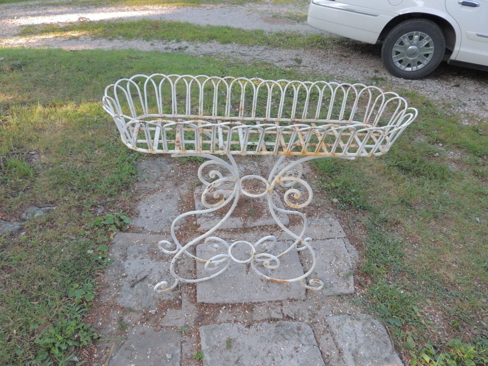 Vintage Antique Iron Plant Stand Planter L 36 3/4", W  11 3/8",  H  35", White (View 13 of 15)