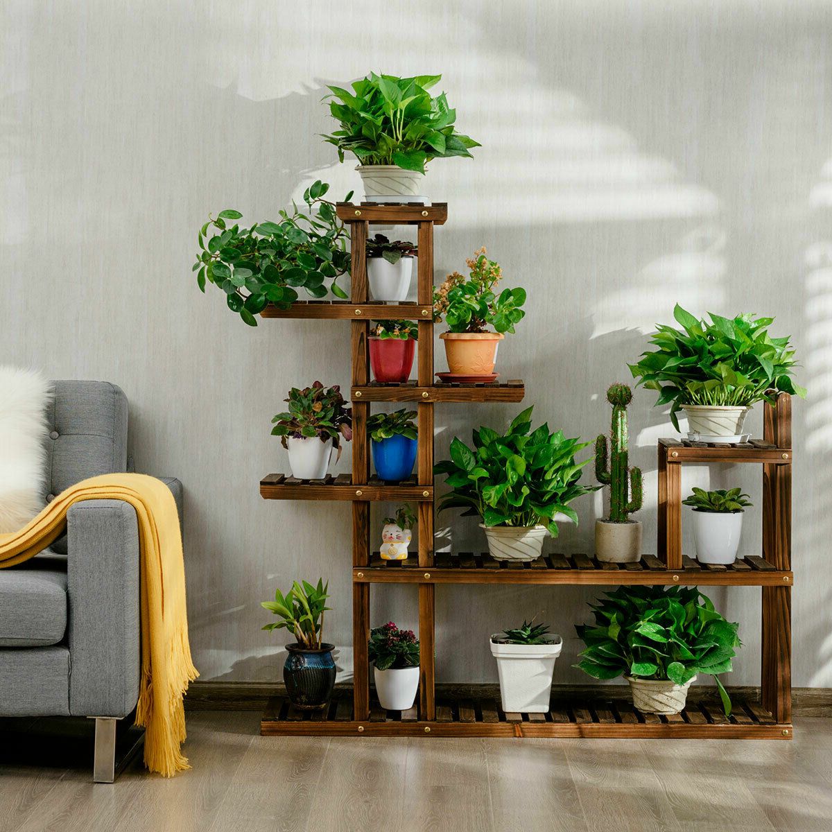 Well Known Costway Free Form Multi Tiered Solid Wood Plant Stand & Reviews (View 13 of 15)