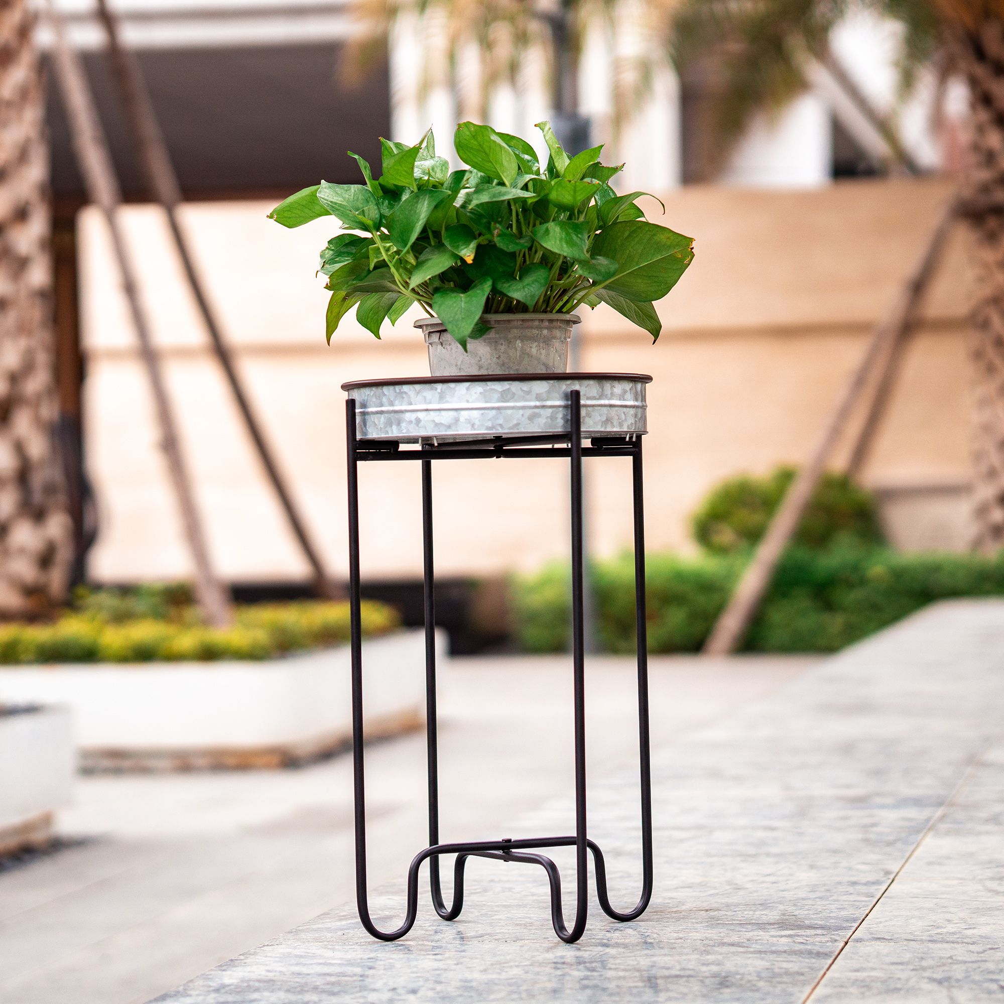 Well Liked Galvanized Plant Stands Within Better Homes & Gardens 13" X 13" X 22" Silver And Black Iron Plant Stand –  Walmart (View 12 of 15)
