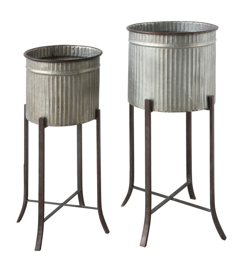 Well Liked Galvanized Planter With Rustic Metal Stand (View 13 of 15)