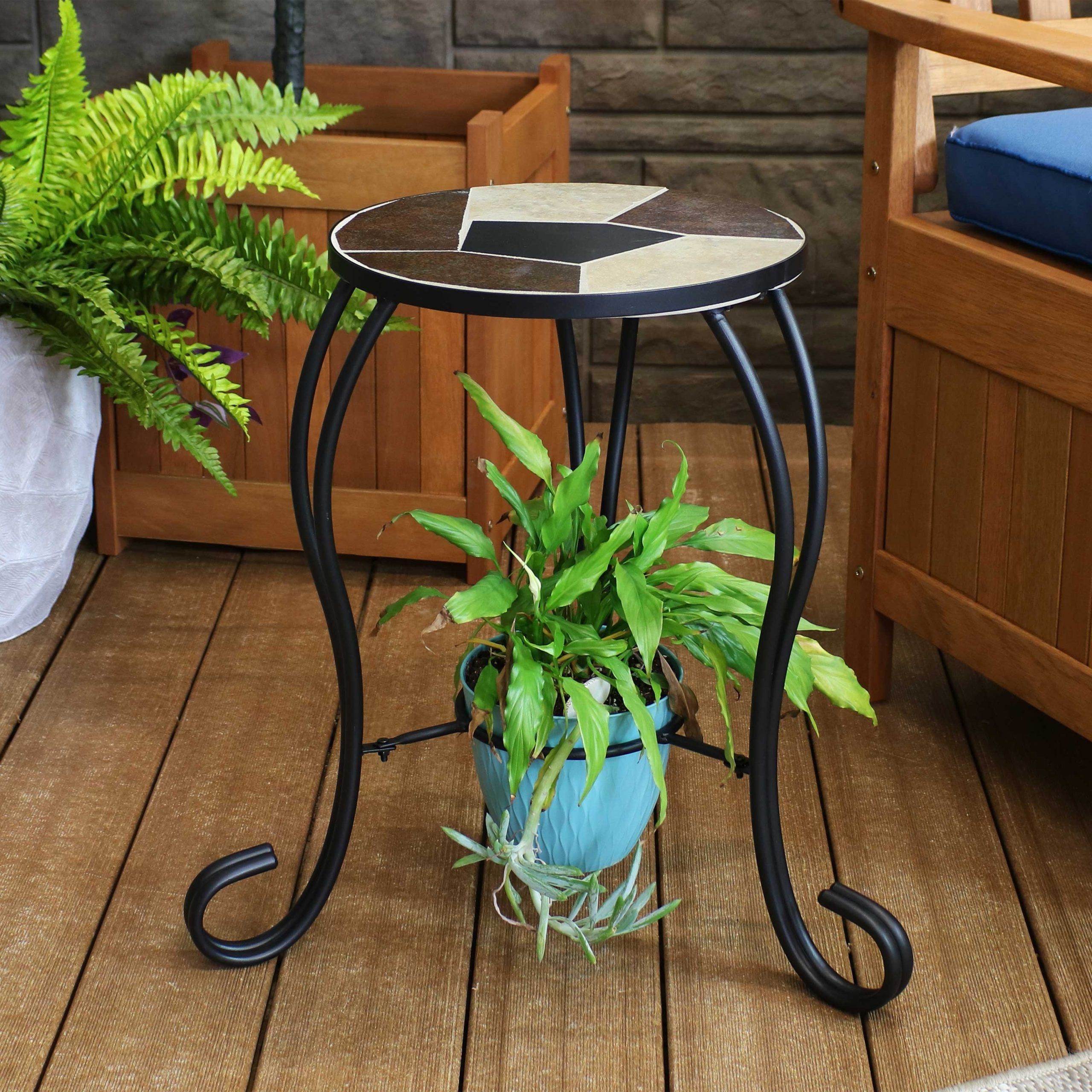 Well Liked Plant Stands With Side Table Throughout Sunnydaze 12 Inch Mosaic Ceramic Tile Side Table/ Plant Stand – Steel Frame  – Overstock –  (View 14 of 15)