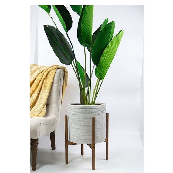 Widely Used Large Plant Stand With Pot Mid Century Modern Planter Wood – Etsy Inside Wide Plant Stands (View 11 of 15)