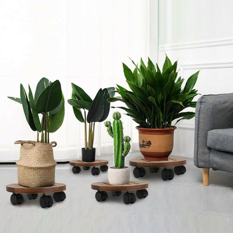 Wooden Round Planter Caddies 14 Inch Universal Wheels Plant Stand Flower Pot  Rack With Wheels Indoor Outdoor Decoration – Pot Trays – Aliexpress Inside Favorite 14 Inch Plant Stands (View 14 of 15)