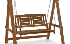 25 Collection of 3-person Light Teak Oil Wood Outdoor Swings